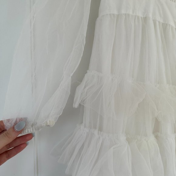 ❌SOLD❌LoveShackFancy Francoise V-neck Ruffled Tulle Dress White Tiered Sheer - Picture 9 of 15